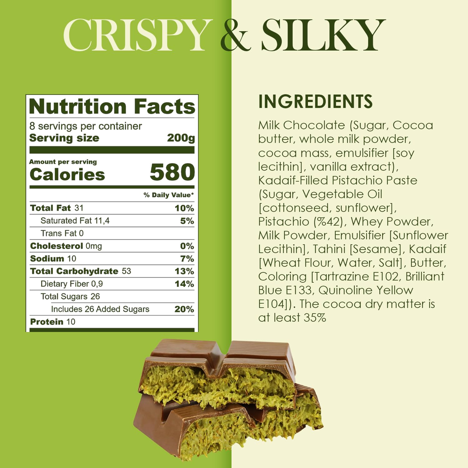 Dubai Pistachio Chocolate Bar – Milk Chocolate with Kataifi Crunch (200g)